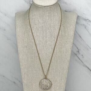 Chico's Gold Tone Ball Chain Rhinestone Round Pendant Necklace